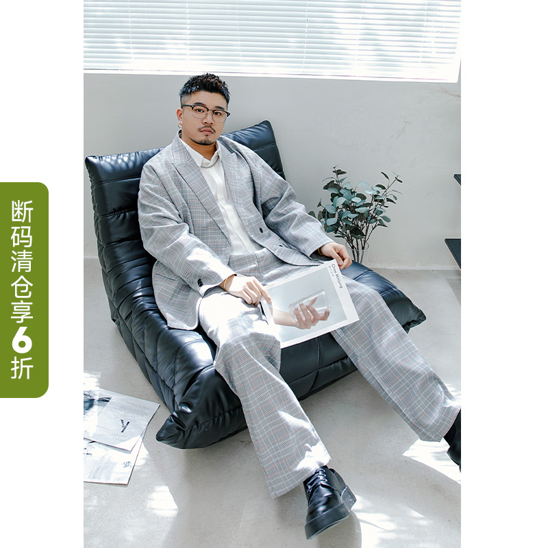 韦恩泽维尔加肥加大码单西外套千鸟格宽松男西服休闲西装套装7672