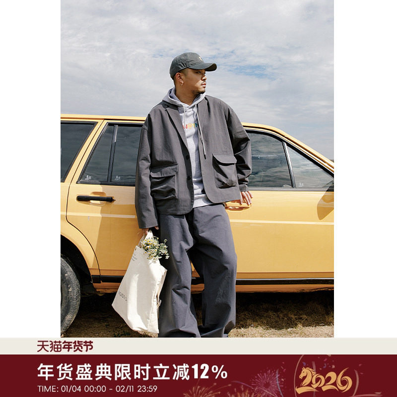 韦恩泽维尔加肥加简约宽松西服男oversize大码休闲小西装套装7573