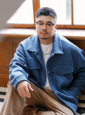 韦恩泽维尔大码毛呢外套男加厚宽松加肥加大翻领商务休闲呢子9020