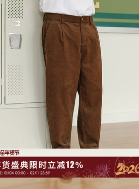 韦恩泽维尔大码休闲灯芯绒西裤男秋季轻商务咖色松紧腰长裤子8957