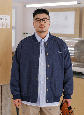 韦恩泽维尔大码宽松加肥冬季牛仔刺绣字母棉服棒球服厚外套8904