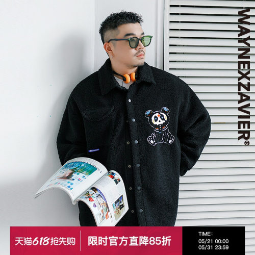 韦恩泽维尔翻领秋冬宽松绣花外套