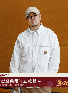 韦恩泽维尔潮牌大码男装加肥加大纯棉复古水洗工装衬衫男长袖8843