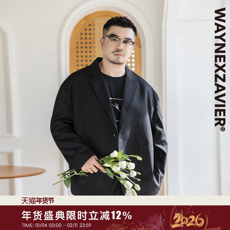 韦恩泽维尔大码商务休闲小西服男士宽松加肥加大黑色西装外套8465