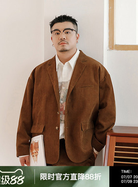 韦恩泽维尔大码纯棉灯芯绒西服男装宽松三排扣休闲长袖西装8951
