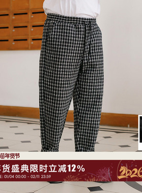 韦恩泽维尔大码格子休闲裤男宽松秋冬季加厚美式高街直筒裤子8442