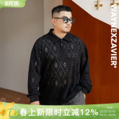 9243 休闲POLO衫 韦恩泽维尔加肥加大宽松大码 男秋冬翻领镂空长袖