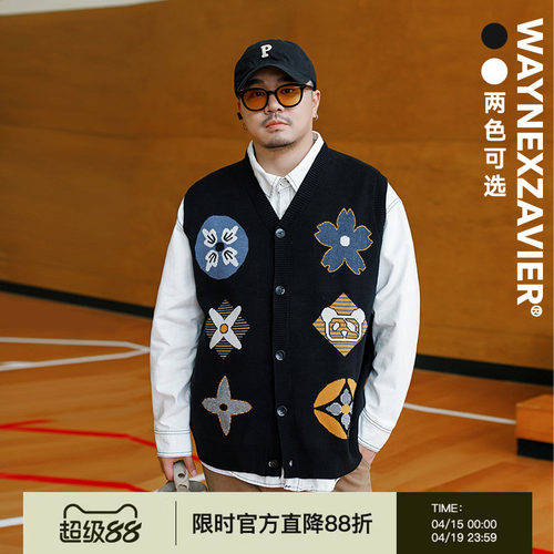 韦恩泽维尔V领撞色提花毛衣马甲