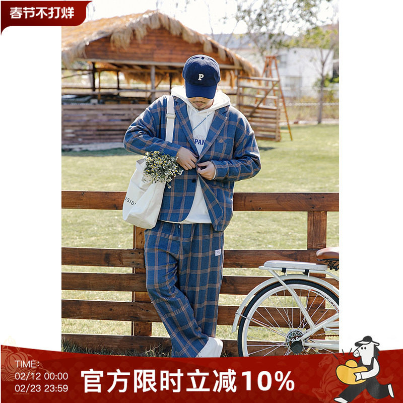 韦恩泽维尔加肥加大码男装单西外套格纹宽松西服休闲西装套装7782