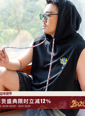 210g韦恩泽维尔宽松大码男夏连帽撞色帽绳字母印花兜袋背心9105