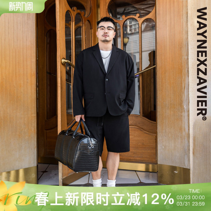 韦恩泽维尔大码商务休闲西装外套男春加肥加大泡泡纱西服外套8103