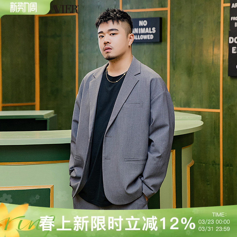 韦恩泽维尔加肥加大商务休闲大码宽松落肩抗皱显瘦西装西服男6531