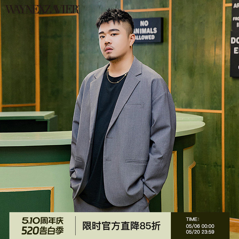 韦恩泽维尔加肥加大商务休闲大码宽松落肩抗皱显瘦西装西服男6531