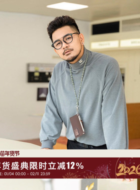 韦恩泽维尔大码半高领绒面打底衫秋冬加肥加大插肩袖长袖T恤8431