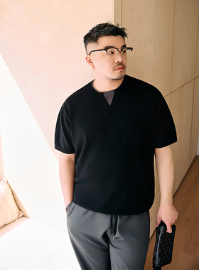 韦恩泽维尔宽松大码男夏双层抗变形圆领垂坠速干弹力商务T恤7515