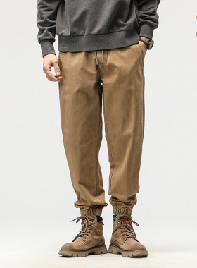 韦恩泽维尔宽松大码潮春秋日系松紧腰系带束脚长裤男休闲裤K722