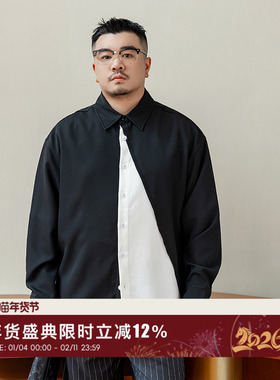 韦恩泽维尔加肥加大宽松大码男秋冬翻领撞色拼接时尚长袖衬衫9241