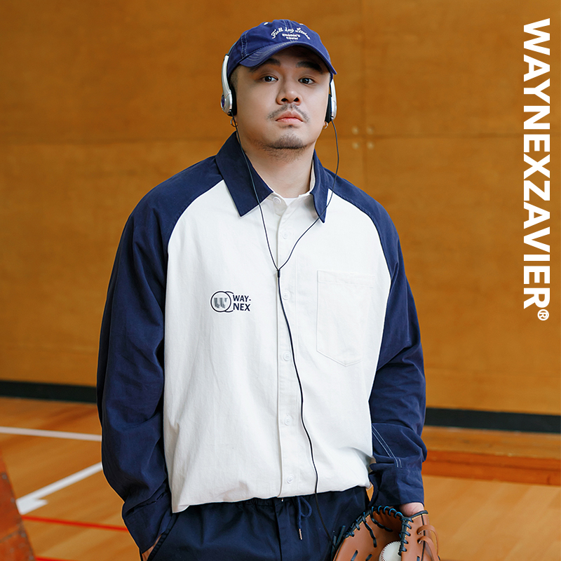 韦恩泽维尔翻领长袖休闲撞色衬衫