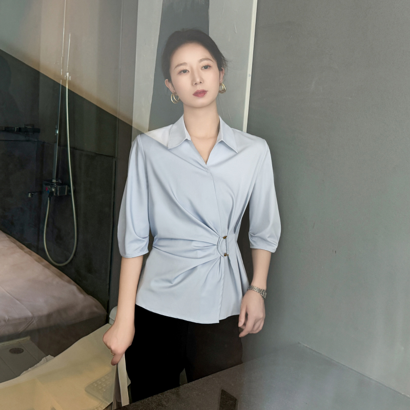 2025夏新款法式掐腰上衣显瘦高级感气质轻熟通勤小众设计感衬衫女