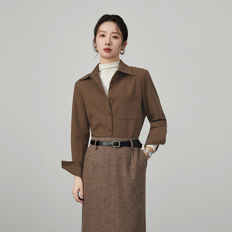 美拉德磨毛衬衫女轻奢高级感叠穿职业通勤长袖衬衣秋冬季加厚内搭