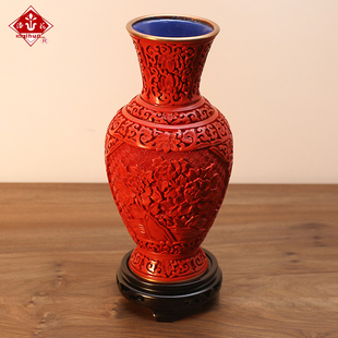 雕漆花瓶 扬州漆器厂 生日家居办公摆件商务装 饰礼品