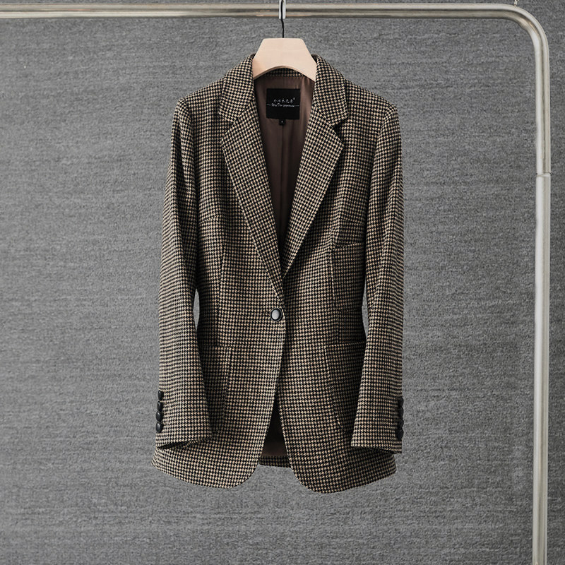 羊毛修身人字纹毛呢西装外套