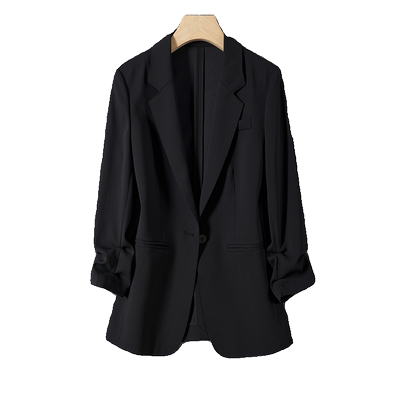 黑色醋酸西装女七分袖薄款外套
