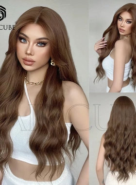 HAIRCUBE假发女欧美风中分深棕色长卷发假发全头套女wigs直销