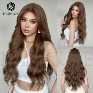 HAIRCUBE假发女欧美风中分深棕色长卷发假发全头套女wigs直销