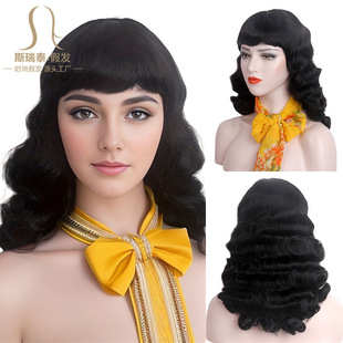 欧美水波纹复古假发一体式 1920retro亚马逊假发 异域上海滩头戴式