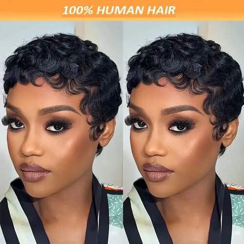 6inch Wave pixie wig Curly Human Hair Wig外贸大爆款机制发套