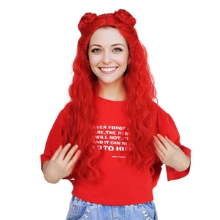 跨境新款欧美电影后裔4假发星光继承者红色万圣节Cosplay长卷假发