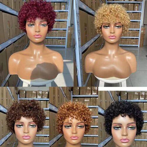 Human Hair Afro Kinky Curly Wigs真人发小卷机制小精灵假发头套