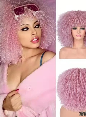 跨境欧美高温丝化纤假发全头套非洲小卷发爆炸头wigs头套假发