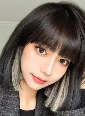 12inch跨境假发女假发头套短发全头套式挑染波波头仿真中长发lisa