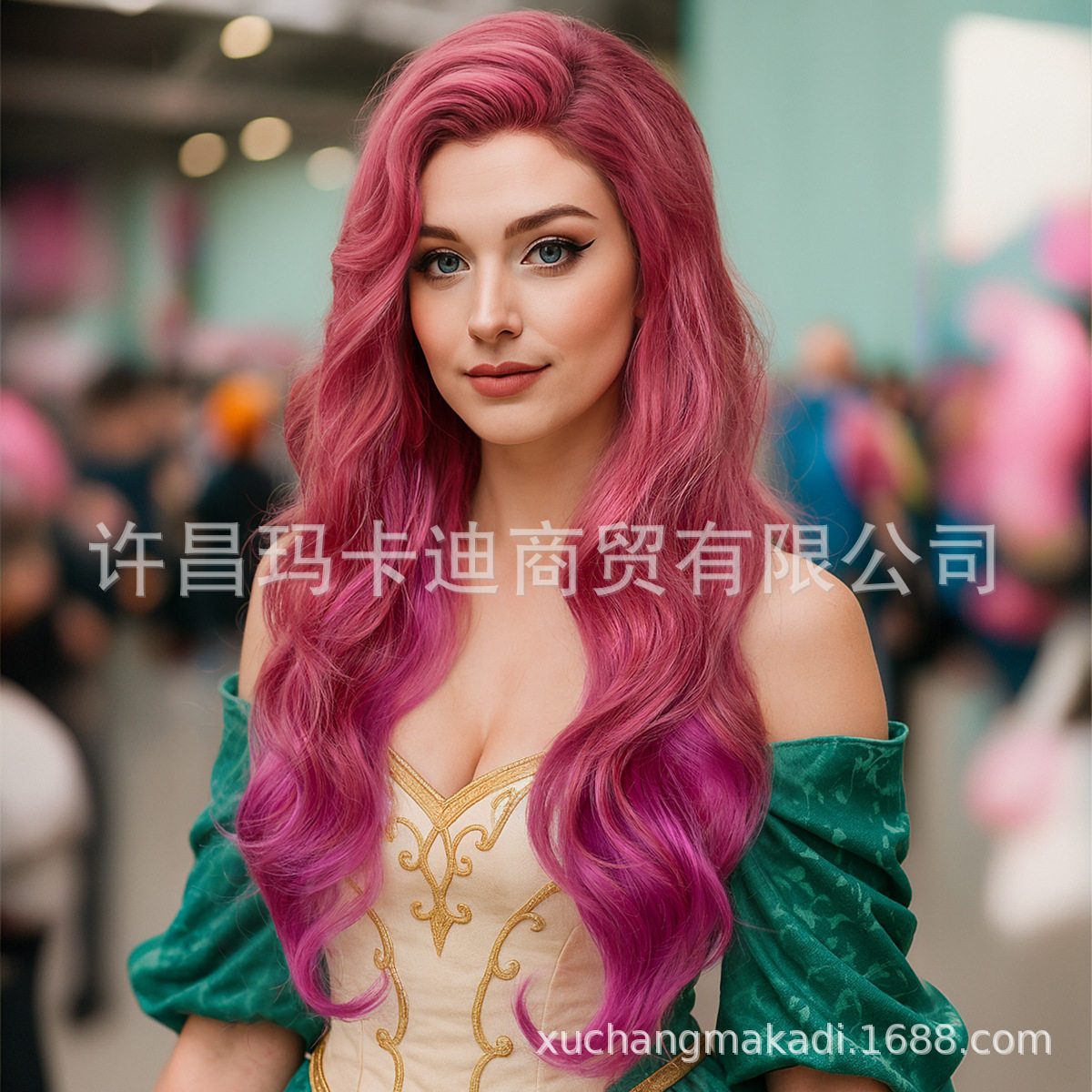 动漫cos假发 万圣节舞台演出童话公主假发粉红色长卷发 现货批发