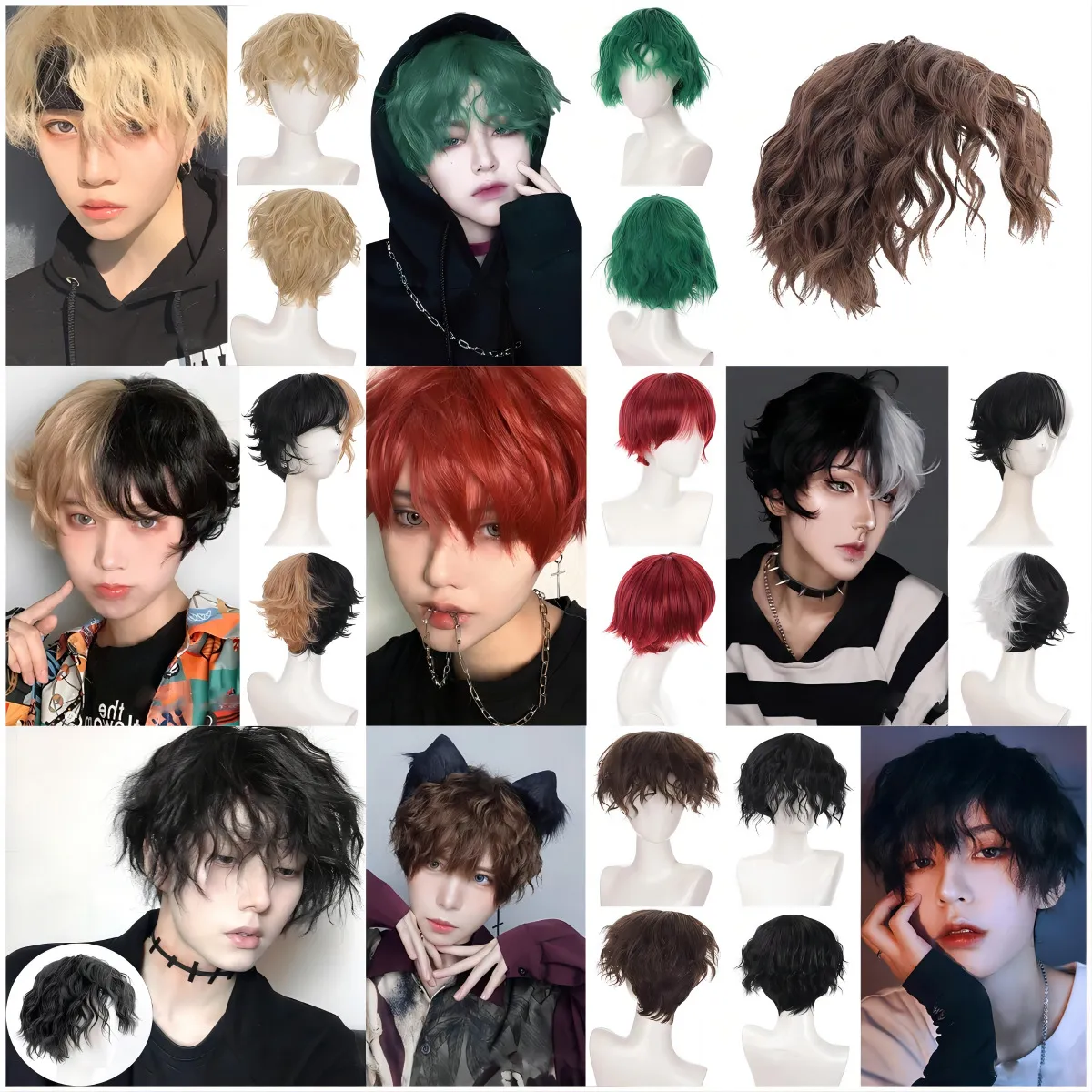 男士烟花烫假发全头套化纤高温丝短卷发潮男cosplay假发短发现货