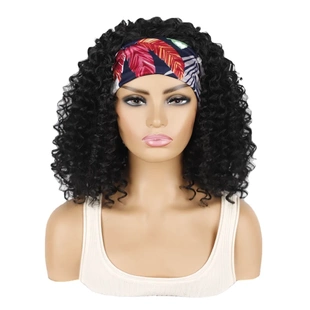 非洲短款19寸deep黑色卷发发带头套 冰丝发带假发套外贸假发