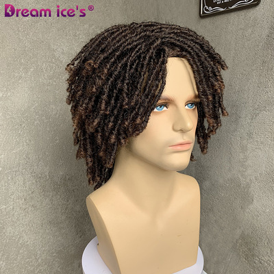 TEMU跨境非洲男士短款脏辫雷鬼假发头套Dreadlock faux locs wigs