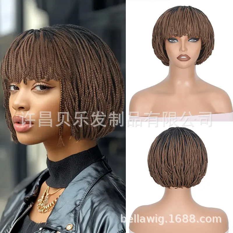 欧美跨境假发辫子假发女士短发波波头化纤整顶头套Box Braid Wigs