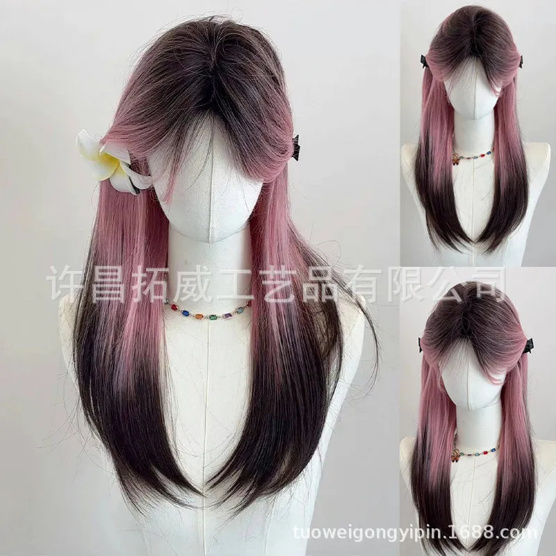 假发女长发暹罗猫渐变中分长直发假发头套巴黎画染造型仿真全头套