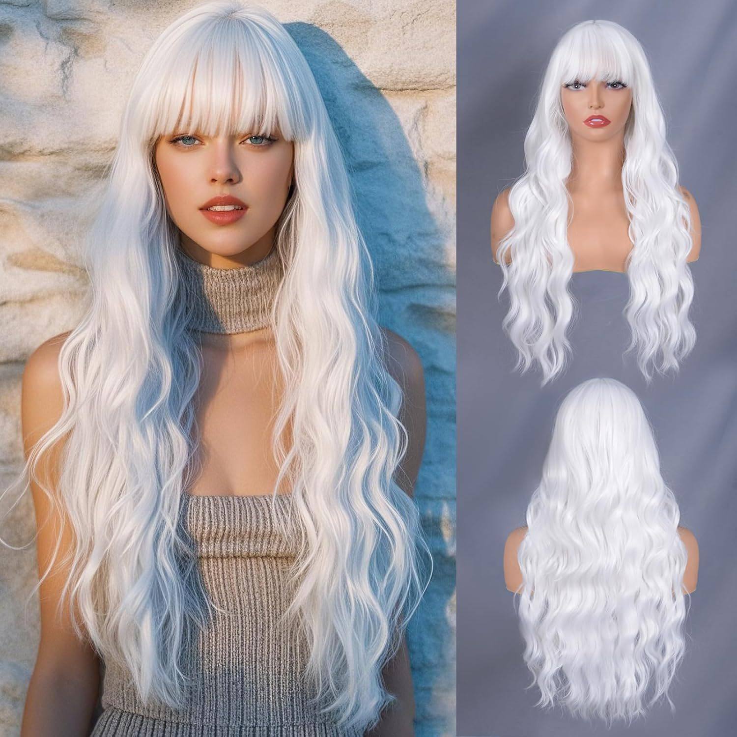 外贸热销假发欧美女士白色齐刘海大波浪长卷发高温丝全头套 厂家,美发护发/假发,卷发片,淘宝优惠券,粉丝福利购,淘宝优惠卷