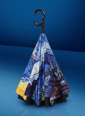 Raincats梵高星空雨伞长柄伞反向伞双层车载双人抗台风大号自收款