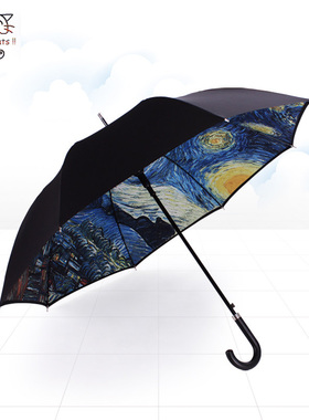 梵高星空雨伞长柄伞双层抗风大号加固双人男女复古弯钩高档晴雨伞