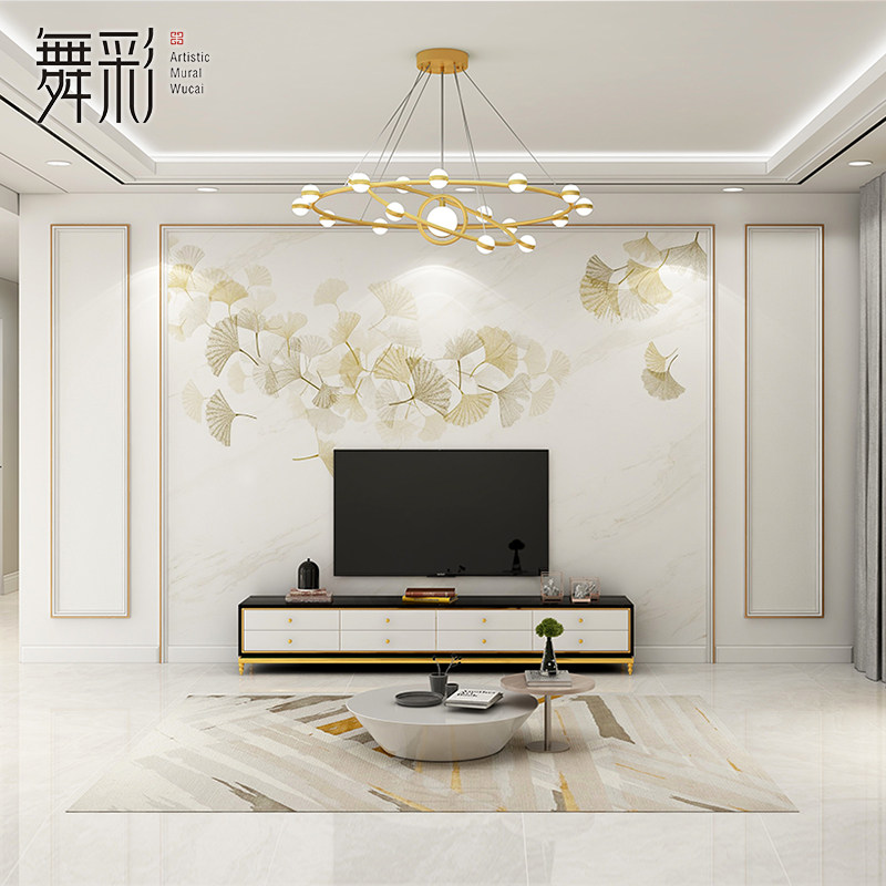 现代新中式墙布电视背景墙壁纸卧室客厅沙发影视墙纸轻奢银杏壁画,家装主材,定制壁画,淘宝优惠券,粉丝福利购,淘宝优惠卷
