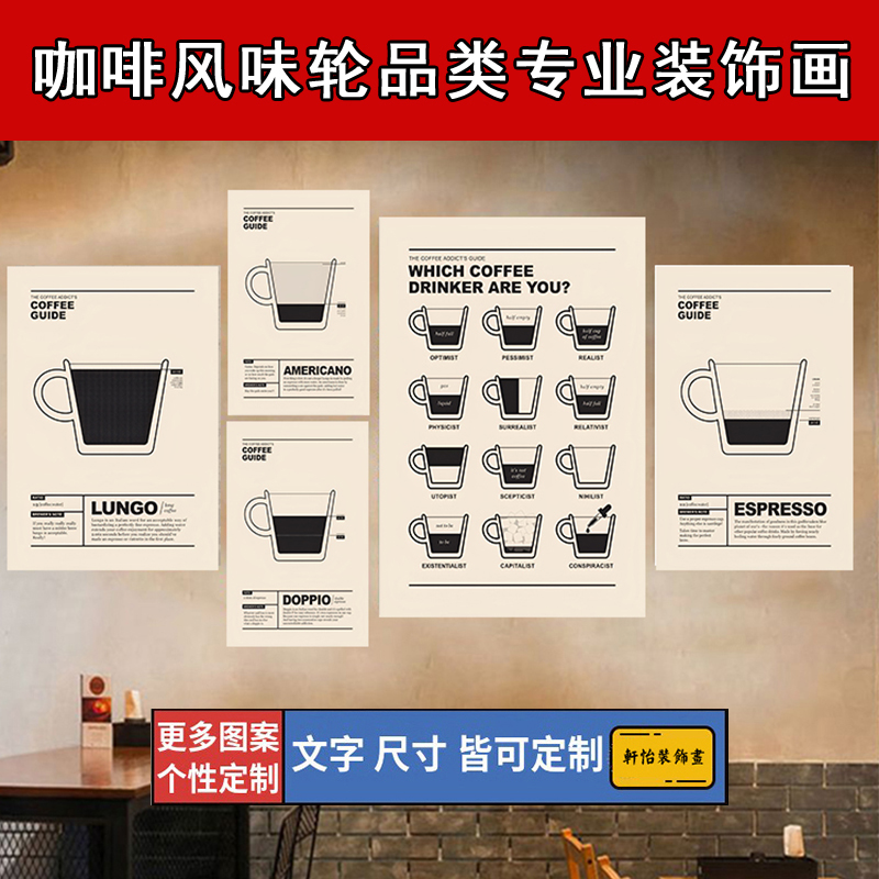 咖啡风味轮品类SCAA咖啡店墙面装饰挂画咖啡厅海报  防水自粘墙贴