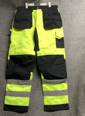 外贸荧光拼色夜间反光条安全服裤子多口袋工装裤户外骑行裤外挂兜