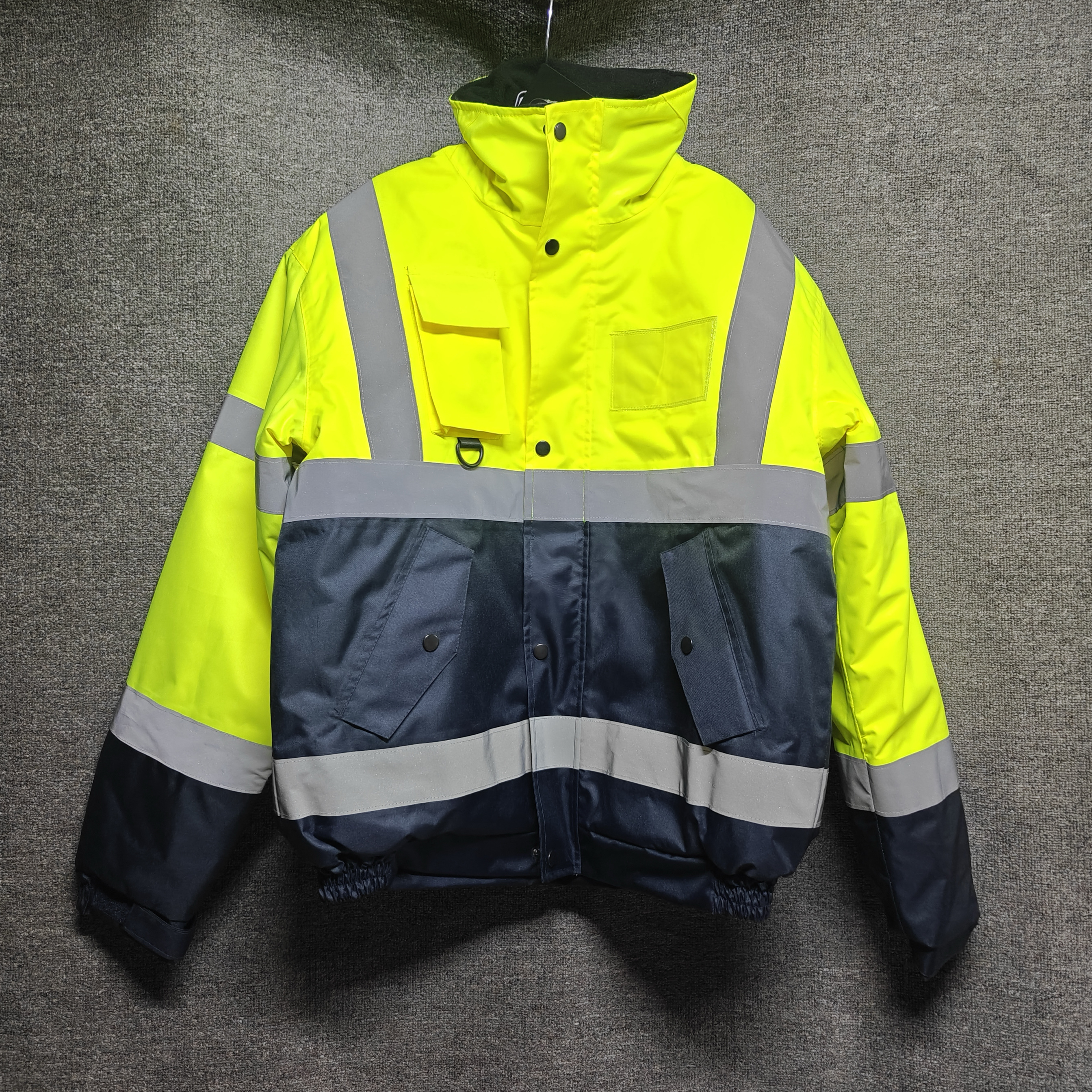 出口欧美荧光反光棉衣夹克拼色戴帽冬季保暖安全服道路施工建筑