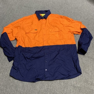 出口澳洲Bisley纯棉橘色长袖衬衣男士大码矿工工作服透气透气耐刮