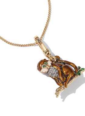 新珐琅彩釉棕色猴子吊坠萌宠动物男女同款情侣礼物金丝猴包挂项链